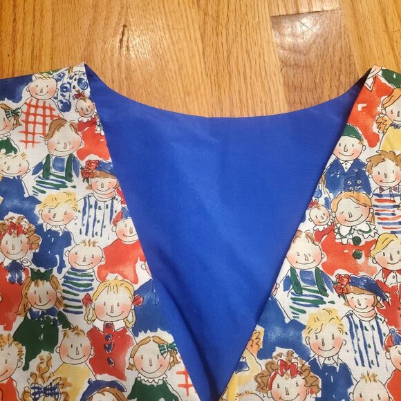 Womens Colorful Faces Print Teachers Vest Star Buttons Lining Handmade Large - Picture 4 of 7